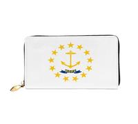 xcoppkj Rhode Island State Flag Large Womens Leather Zip Around Wallet - RFID Blocking Checkbook Purse with Coin Compartment & 12 Card Slots