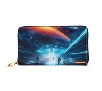 xcoppkj Science Fiction Future Large Womens Leather Zip Around Wallet - RFID Blocking Checkbook Purse with Coin Compartment & 12 Card Slots