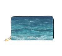 xcoppkj The deep Blue sea Large Womens Leather Zip Around Wallet - RFID Blocking Checkbook Purse with Coin Compartment & 12 Card Slots