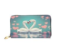 xcoppkj The swan in Love Large Womens Leather Zip Around Wallet - RFID Blocking Checkbook Purse with Coin Compartment & 12 Card Slots