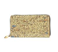 xcoppkj Treasure Maze Large Womens Leather Zip Around Wallet - RFID Blocking Checkbook Purse with Coin Compartment & 12 Card Slots