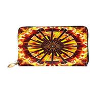 xcoppkj Turning The Flame Large Womens Leather Zip Around Wallet - RFID Blocking Checkbook Purse with Coin Compartment & 12 Card Slots