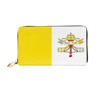xcoppkj Vatican Flag Large Womens Leather Zip Around Wallet - RFID Blocking Checkbook Purse with Coin Compartment & 12 Card Slots