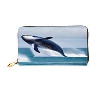 xcoppkj Whales at sea Large Womens Leather Zip Around Wallet - RFID Blocking Checkbook Purse with Coin Compartment & 12 Card Slots