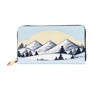 xcoppkj White Snowy Mountains Large Womens Leather Zip Around Wallet - RFID Blocking Checkbook Purse with Coin Compartment & 12 Card Slots