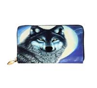 xcoppkj Wolf Under Moon Large Womens Leather Zip Around Wallet - RFID Blocking Checkbook Purse with Coin Compartment & 12 Card Slots