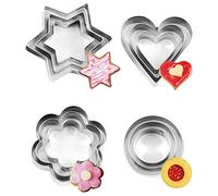 XCOZU 12 Pcs Cookie Cutter Set, Mini Stainless Steel Geometric Cookie Cutters Shapes Heart Star Circle/Round Flower Mould for Baking Decorating