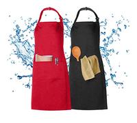 XCOZU 2 Pack Cooking Chef Kitchen Apron for Men Women Waterproof, Adjustable Red Apron and Black Apron with Pockets,Adults Cotton Polyester Professional Apron Catering Barista Butchers Long Apron