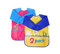 XCOZU 2 Pack Kids Aprons for Painting, Children's Artist Painting Smocks with Long Sleeve & 3 Convenient Pockets, Kids Art Smock Toddler Waterproof Play Apron for Daily Activities