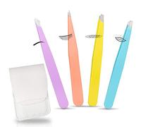 XCOZU 4 Pcs Stainless Steel Tweezers, Professional Precision Eyebrow, Slanted and Pointed Tweezers for Ingrown Hair Removal, Lash Extension, Facial Hair