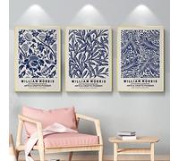 XCPORA William Morris Posters Navy Blue Flower Wall Art William Morris Canvas Painting William Morris Prints Abstract Picture Home Decor 40x60cmx3 No Frame