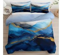XCQHZYQ 3 Piece Bedding Set Super King Size Abstract Marble Waves, Duvet Cover Set Blue Microfiber Anti-Wrinkle Reversible Bedding Comforter Cover 230x220 cm with 2 Pillowcases 50x75 cm