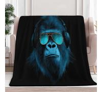 XCQHZYQ Animal Blue Gorilla Printed Fleece Blanket Black Bed Blanket, Soft Cozy Warm Microfiber Bedding Fluffy Flannel Throw Blankets for Bed Sofa Couch, 100x150 cm