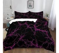 XCQHZYQ Bedding Duvet Cover Sets Double 200x200 cm Geometry Purple Lightning Pattern Black Soft Polyester Cotton Bedding Set with 1 Duvet Cover 2 Pillow Cases, Comfortable Bedding with Corner Ties