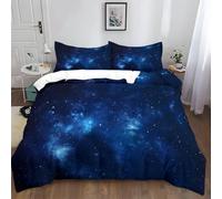 XCQHZYQ Bedding Duvet Cover Single 135x200 cm Dark Blue Starry Sky Science Fiction Theme Soft Polyester Cotton Duvet Cover Set with 2 Pillow cases, Printed Comforter Cover Set for Kids Teens