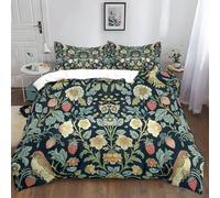 XCQHZYQ Bedding Duvet Cover Super King Size 220x260 cm Strawberry Thief William Morris Style Soft Polyester Cotton Duvet Cover Set with 2 Pillow cases, Printed Comforter Cover Set for Kids Teens