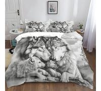 XCQHZYQ Bedding Sets Single 135x200 cm Hand-Painted Animal Wolf Gray Duvet Cover Easy Care Printed Quilt Covers With Pillow Case, Bed Cover Themed Soft Polycotton Bedspread