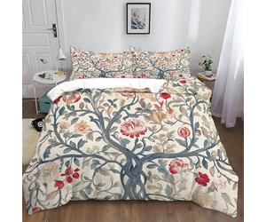 XCQHZYQ Bedding Sets Single 135x200 cm William Morris Style Flowers Leaves Duvet Cover Easy Care Printed Quilt Covers With Pillow Case, Bed Cover Themed Soft Polycotton Bedspread