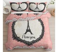 XCQHZYQ Bedding Super King Size Duvet Cover Sets Romance Valentine'S Day Paris, Soft Brushed Microfiber Pink Bedding Set with Pillowcases, Quilt Cover Set Breathable Hypoallergenic