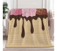 XCQHZYQ Beige Fleece Blanket Soft Cozy Waffles Chocolate Printed Throw Blanket for Kids Adults, Throws for Sofa Large Travel Camping Blankets, Fluffy Blankets for Bed and Couch 200x230 cm