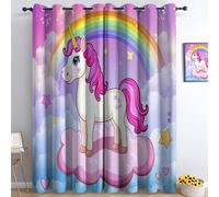 XCQHZYQ Blackout Curtains Bedroom Cartoon Rainbow Unicorn, Super Soft Thermal Insulated Eyelet Blackout Curtains for Living Room, Soundproof Window Drapes Decor 2 Panels, W66 x L72 inch