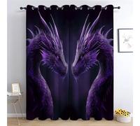XCQHZYQ Blackout Curtains Bedroom Fantasy Style Purple Dragon, Super Soft Thermal Insulated Eyelet Blackout Curtains for Living Room, Soundproof Window Drapes Decor 2 Panels, W66 x L72 inch