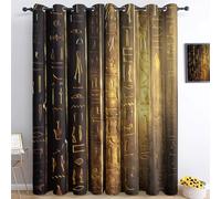 XCQHZYQ Blackout Curtains Bedroom Retro Egyptian Hieroglyphics Gold, Super Soft Thermal Insulated Eyelet Blackout Curtains for Living Room, Soundproof Window Drapes Decor 2 Panels, W52 x L95 inch
