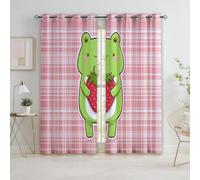 XCQHZYQ Blackout Curtains Cartoon Cute Frog Plaid, Printed Kitchen Curtains Pink Window Drapery Treatments for Bedroom Living Room Nursery Short Window 2 Panels, W46 x L54 inch