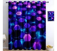 XCQHZYQ Blackout Curtains for Bedroom, Geometric Hexagon Neon Lights Eyelet Curtains for Kids Living Room Nursery, 2 Panels, Blue Purple Blackout Drapes Window Treatments Home Decor, W46 x L54 inch