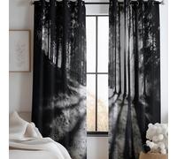 XCQHZYQ Blackout Curtains for Bedroom Landscape Forest Grommet Curtains 2 Panels Black White Drapes Soft Noise Reduce Darkening Dreapes for Kids Adults Playroom Decor, W46 x L72 inch
