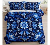 XCQHZYQ Blue Super King Size Duvet Cover Sets Classical Floral Leaves, Reversible Printed Quilt Cover with Zipper Closure, Soft Easy Care Bedding Set Microfiber Quilt Bed Set