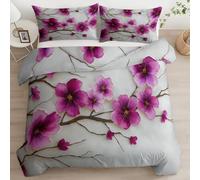 XCQHZYQ Cot Bed Duvet Cover Set 3D Purple Cherry Blossoms, Toddler Bedding for Boys and Girls, Reversible Kids Bedding 120x150 cm White Cot Duvet Cover Set with 1 Pillow Case