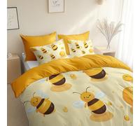 XCQHZYQ Cot Bed Duvet Cover Set Cartoon Cute Bee 120x150 cm Yellow Polycotton Child Quilt Duvet Cover Set, Super Soft Hypoallergenic Toddler Bedding for Boys Girls