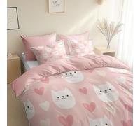 XCQHZYQ Cot Bed Duvet Cover Set Cartoon Cute Cat 120x150 cm Pink Polycotton Child Quilt Duvet Cover Set, Super Soft Hypoallergenic Toddler Bedding Set for Boys Girls