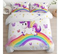 XCQHZYQ Cot Bed Duvet Cover Set Cartoon Unicorn Butterfly, Toddler Bedding for Boys and Girls, Reversible Kids Bedding 120x150 cm White Cot Duvet Cover Set with 1 Pillow Case