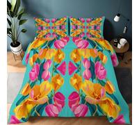 XCQHZYQ Coverless Duvet 10.5 Tog Double 200x200 cm Comforter for Kids Teens Decorative Cartoon Tulip Floral Yellow, Duvet Insert Down Comforter Set 3Pcs Reversible Bedding Set Soft Warm Bed Quilt