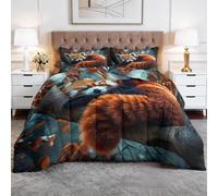 XCQHZYQ Coverless Duvet 7.5 Tog Single 135x200 cm Comforter for Kids Room Decor Healing Animal Red Panda Red, Duvet Insert Down Comforter Set 3Pcs Reversible Bedding Set Soft Warm Bed Quilt