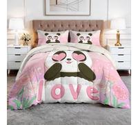XCQHZYQ Coverless Duvet Double 200x200 cm 7.5 Tog, Bedding Comforter Cartoon Romantic Animal Panda Pink Winter Summer Bedspread Quilted Set Bed, Down Duvet Insert Ultra Soft Down Comforter