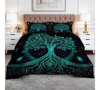 XCQHZYQ Coverless Duvet King 230x220 cm, 7.5 Tog Coverless Duvet Celestial Tree Life Washable Ultra Soft Warm, Black Bedding All Season Quilt Reversible Duvets with 2 Pillowcases