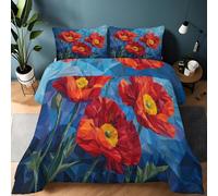 XCQHZYQ Coverless Duvet Single 135x200 cm 10.5 Tog, Bedding Comforter Abstract Floral Geometric Modern Red Winter Summer Bedspread Quilted Set Bed, Down Duvet Insert Ultra Soft Down Comforter