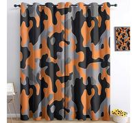 XCQHZYQ Curtains for Bedroom Living Room, Blackout Curtains Camouflage Pattern Orange And Grey Thermal Insulated Darkening Eyelet Drapes, Window Treatments, W52 x L63 inch, 2 Panels