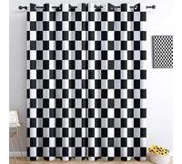 XCQHZYQ Curtains for Bedroom Living Room, Blackout Curtains Geometry Checkerboard Checkerboard Thermal Insulated Darkening Light Blocking Eyelet Drapes, Window Treatments, W52 x L63 inch, 2 Panels