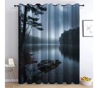 XCQHZYQ Curtains for Bedroom Living Room, Blackout Curtains Lake View Thermal Insulated Darkening Light Blocking Eyelet Drapes, Window Treatments, W52 x L63 inch, 2 Panels