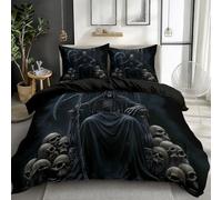 XCQHZYQ Double Duvet Cover Set 200x200 cm Black Skull Gothic Style Quilt Cover Soft Cotton Microfiber Reversible Bedding Set, Comforter Cover 3 Pieces Bed Sets with Pillow Case