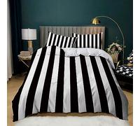 XCQHZYQ Double Duvet Set Black And White Stripes 3 pcs Bed Set Brushed Microfibre Bedding Set Ultra Soft Anti Allergic Easy Care Non Iron Quilt Cover