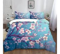 XCQHZYQ Duvet Cover Double 200x200 cm Cherry Blossoms Traditional Chinese Painting Style 3D Printed Bedding Set with 2 Pillowcases, Soft Polycotton Lightweight Quilt Cover for Kids Girls Boys Teens