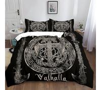 XCQHZYQ Duvet Cover Set Double 200x200 cm Ancient Viking Shield Axe Rune Bedding Sets Printed Quilt Cover Duvet Set Soft Polycotton Hypoallergenic Bed Covers with 2 Pillowcases