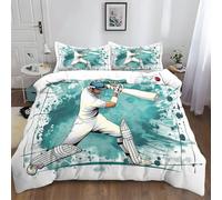 XCQHZYQ Duvet Cover Set Single 135x200 cm Cricket Player Cartoon Style Polyester Cotton Bedding Sets with 2 Pillowcases, Hypoallergenic Soft Breathable Bed Covers