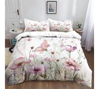 XCQHZYQ Duvet Cover Set Single 135x200 cm Floral Butterfly Purple 3 pcs Bed Set Brushed Polyester Cotton Bedding Set Ultra Soft Anti Allergic Easy Care Non Iron Quilt Cover