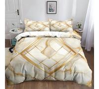 XCQHZYQ Duvet Cover Set Super King Size 220x260 cm Geometric Marble Yellow Bedding Sets Printed Quilt Cover Duvet Set Soft Polycotton Hypoallergenic Bed Covers with 2 Pillowcases